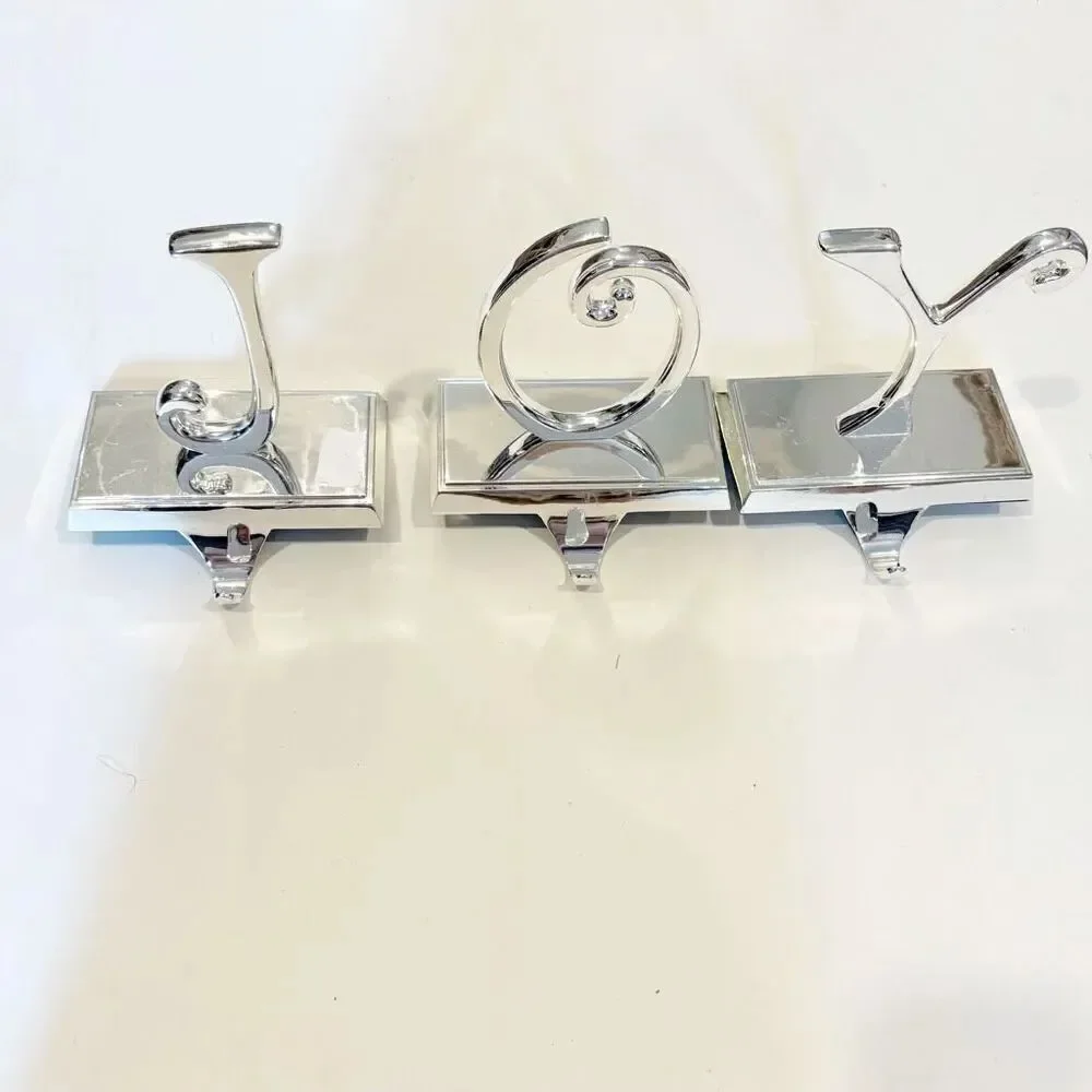 Pottery Barn Christmas Stocking Holders JOY Spell Out Silver